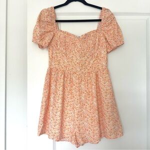 STORIA (M) Ditsy Floral Orange Bustier Puff Sleeve Mini Dress - Cottagecore Chic